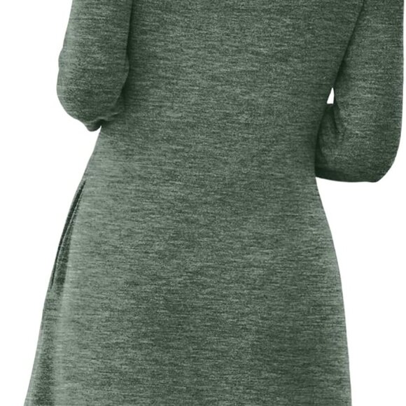 Womens Long Sleeve Tunic Dress Fall Fashion Sweater Dress with Pockets Pleated F - Picture 5 of 5